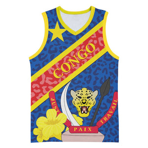 Congo DR Basketball Jersey Coat Of Arms Leopard Pattern - African Pride