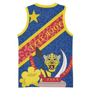 Congo DR Basketball Jersey Coat Of Arms Leopard Pattern - African Pride