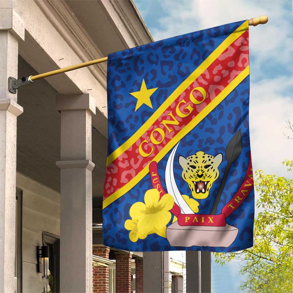 Congo DR Garden Flag Coat Of Arms Leopard Pattern by AfricanPride