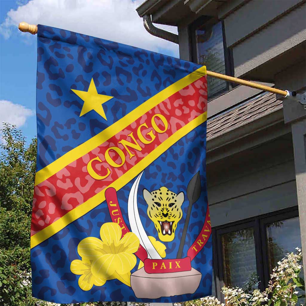 Congo DR Garden Flag Coat Of Arms Leopard Pattern