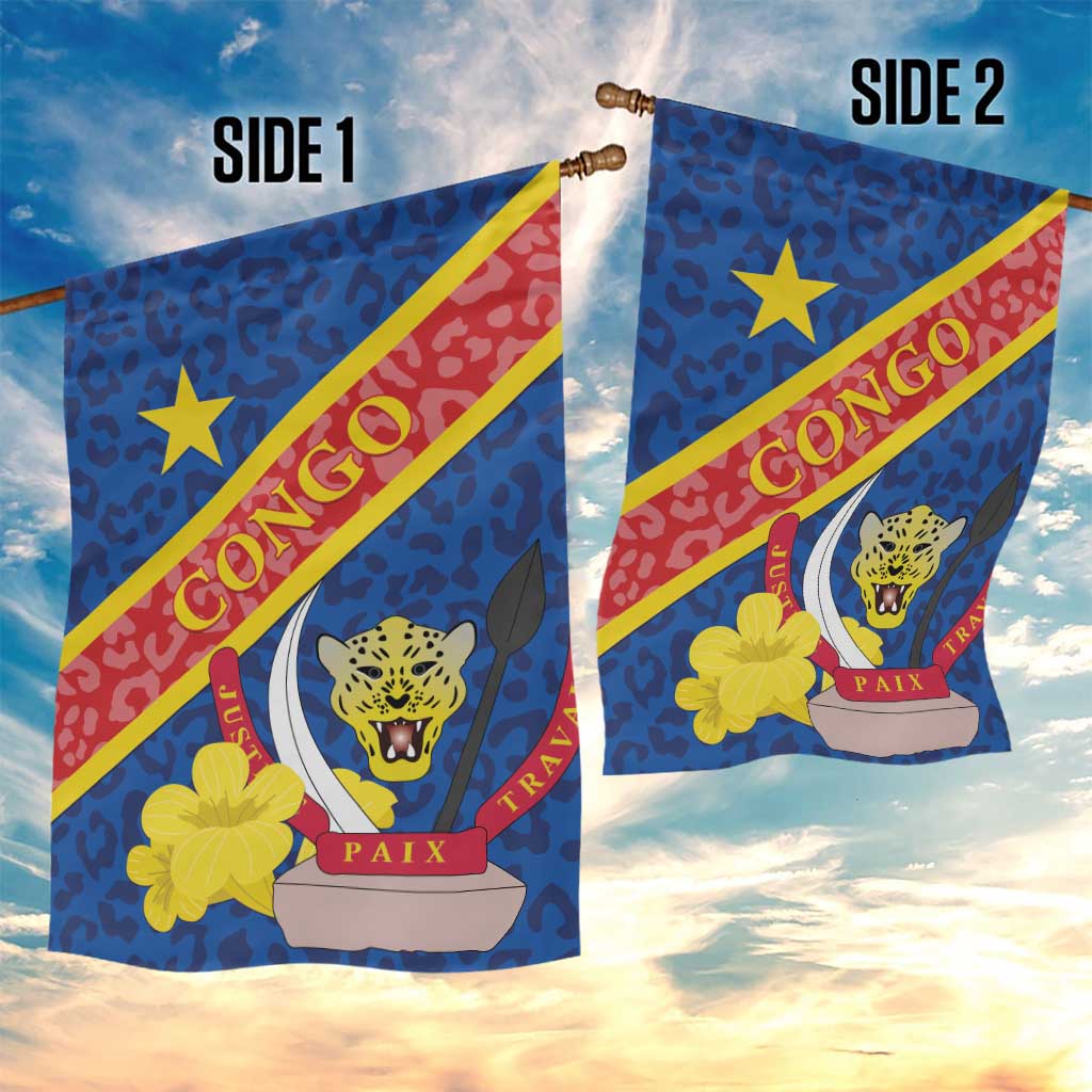 Congo DR Garden Flag Coat Of Arms Leopard Pattern