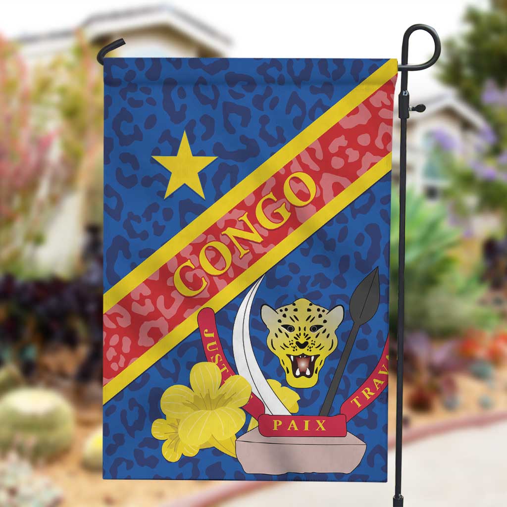 Congo DR Garden Flag Coat Of Arms Leopard Pattern