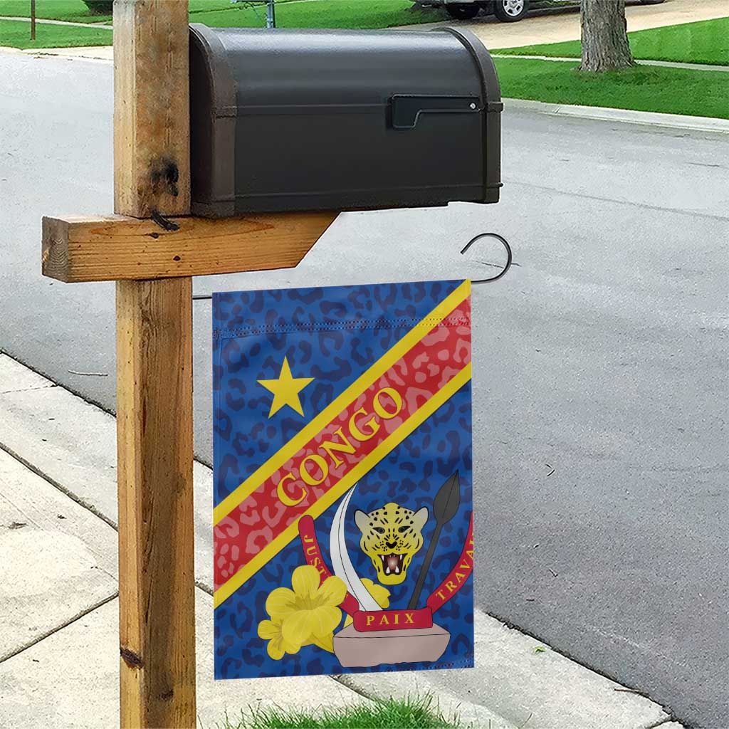 Congo DR Garden Flag Coat Of Arms Leopard Pattern