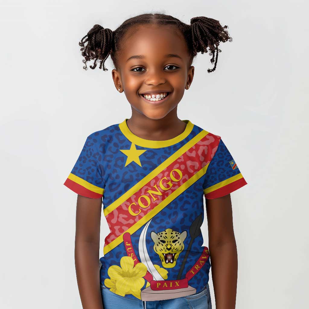 Congo DR Kid T shirt Coat Of Arms Leopard Pattern