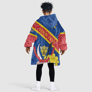 Congo DR KId Wearable Blanket Hoodie Coat Of Arms Leopard Pattern