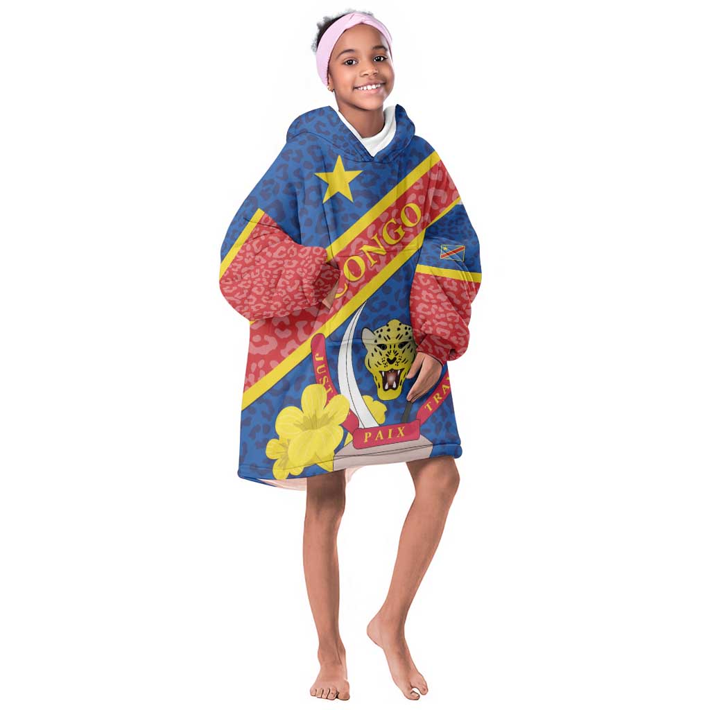 Congo DR KId Wearable Blanket Hoodie Coat Of Arms Leopard Pattern
