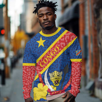 Congo DR Long Sleeve Shirt Coat Of Arms Leopard Pattern LT01