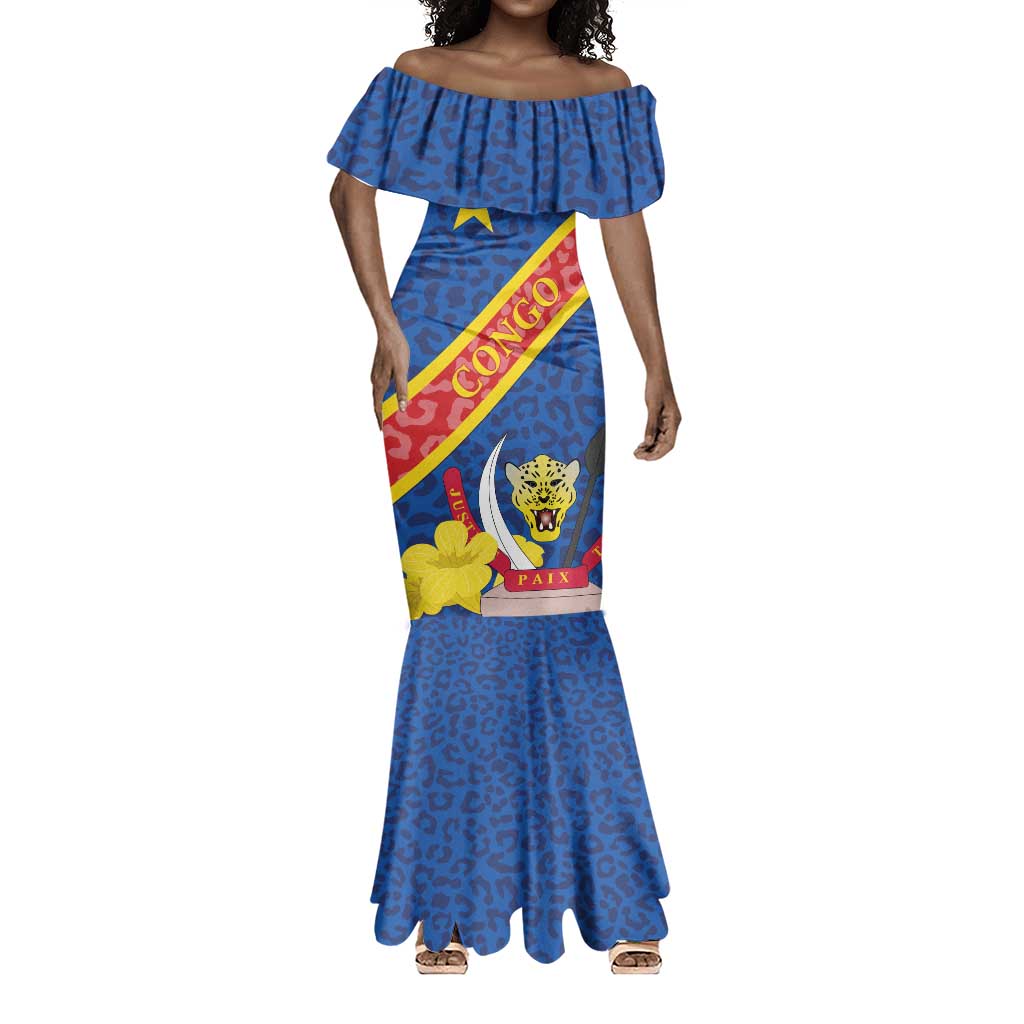 Congo DR Mermaid Dress Coat Of Arms Leopard Pattern