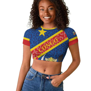 Congo DR Raglan Cropped T shirt Coat Of Arms Leopard Pattern