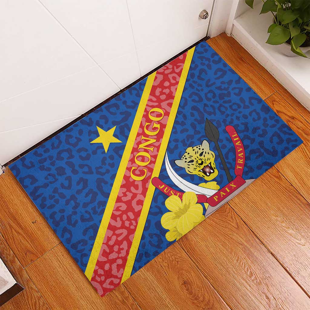 Congo DR Rubber Doormat Coat Of Arms Leopard Pattern