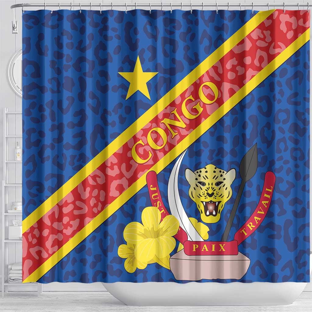 Congo DR Shower Curtain Coat Of Arms Leopard Pattern