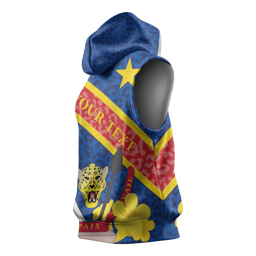 Congo DR Sleeveless Hoodie Coat Of Arms Leopard Pattern - African Pride