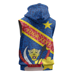 Congo DR Sleeveless Zip Hoodie Coat Of Arms Leopard Pattern - African Pride