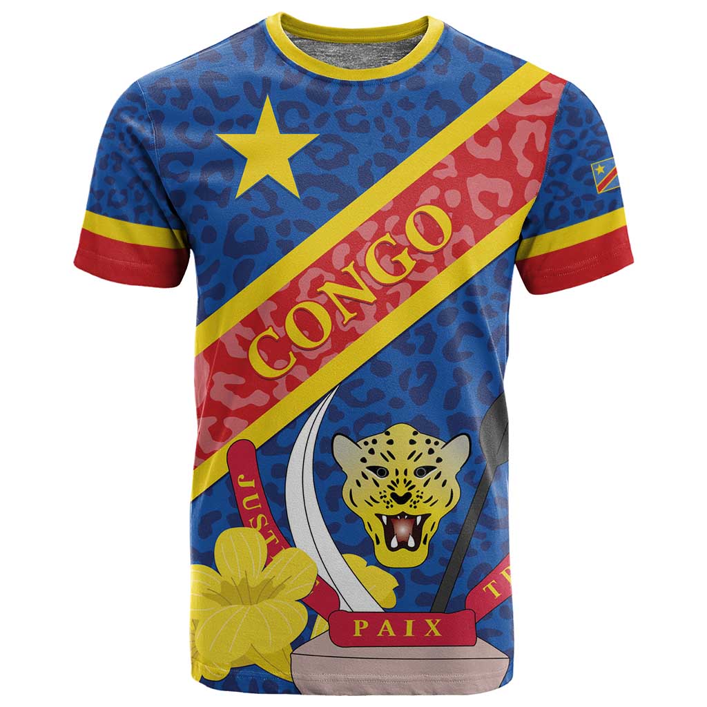 Congo DR T shirt Coat Of Arms Leopard Pattern