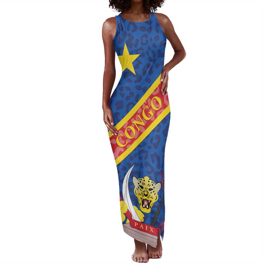 Congo DR Tank Maxi Dress Coat Of Arms Leopard Pattern
