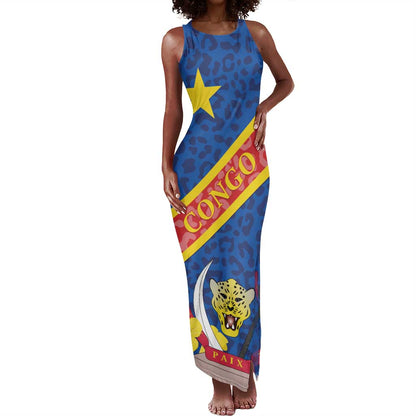 Congo DR Tank Maxi Dress Coat Of Arms Leopard Pattern