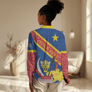 Congo DR Women Casual Shirt Coat Of Arms Leopard Pattern LT01