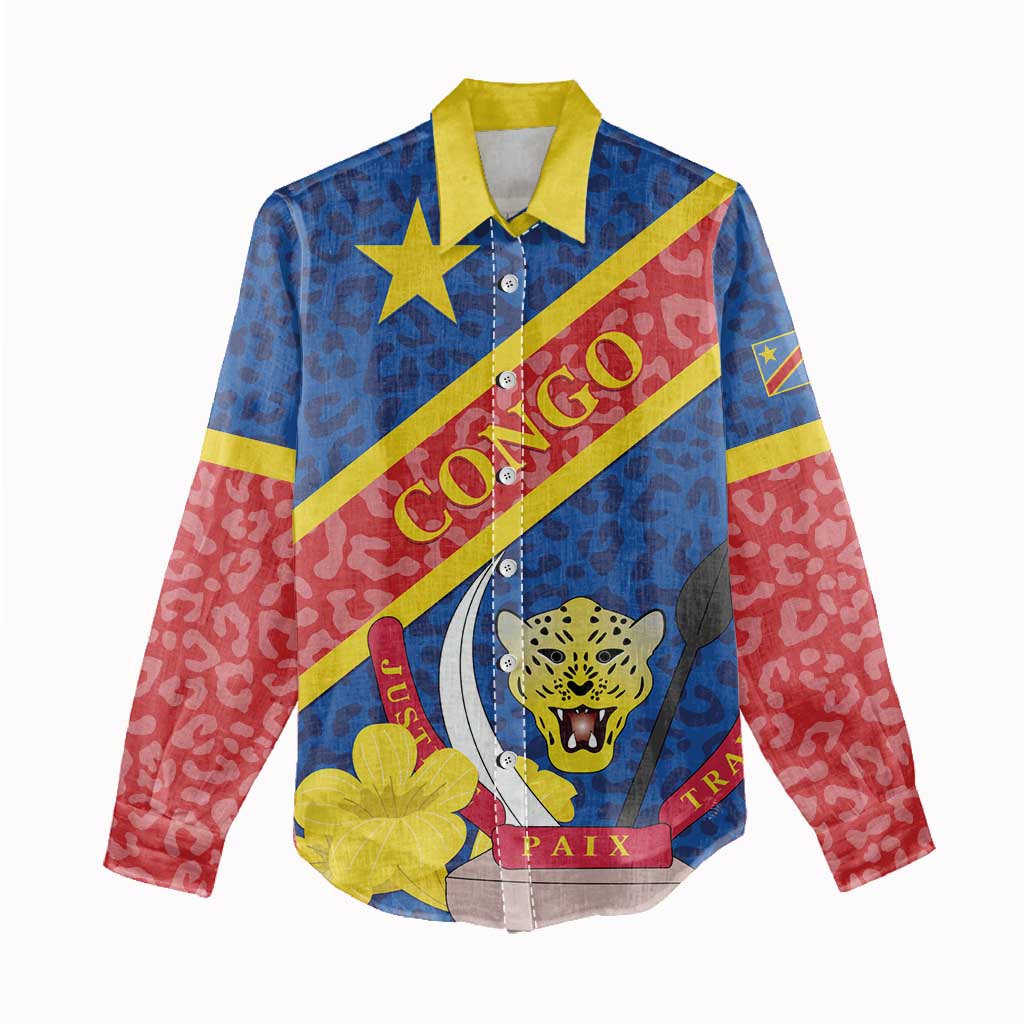 Congo DR Women Casual Shirt Coat Of Arms Leopard Pattern LT01