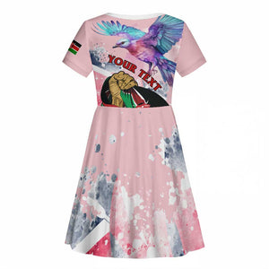 Personalized Kenya Independence Day Kid Short Sleeve Dress with Lilac Breasted Roller - Unique Version