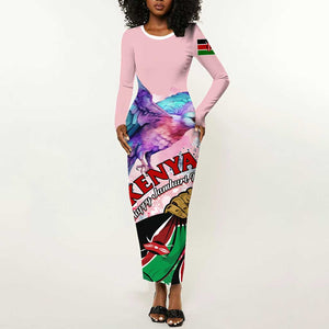 Personalized Kenya Independence Day Long Sleeve Bodycon Dress with Lilac Breasted Roller - Unique Version LT01