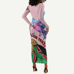 Personalized Kenya Independence Day Long Sleeve Bodycon Dress with Lilac Breasted Roller - Unique Version LT01