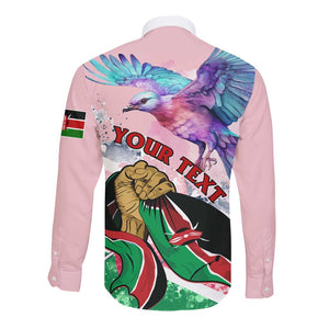 Personalized Kenya Independence Day Long Sleeve Button Shirt with Lilac Breasted Roller - Unique Version