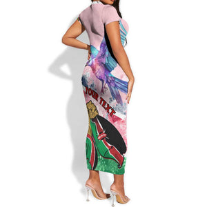 Personalized Kenya Independence Day Short Sleeve Bodycon Dress with Lilac Breasted Roller - Unique Version LT01