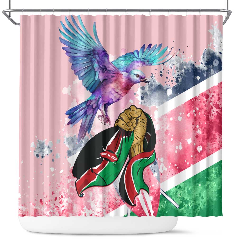 Kenya Independence Day Shower Curtain with Lilac Breasted Roller - Unique Version