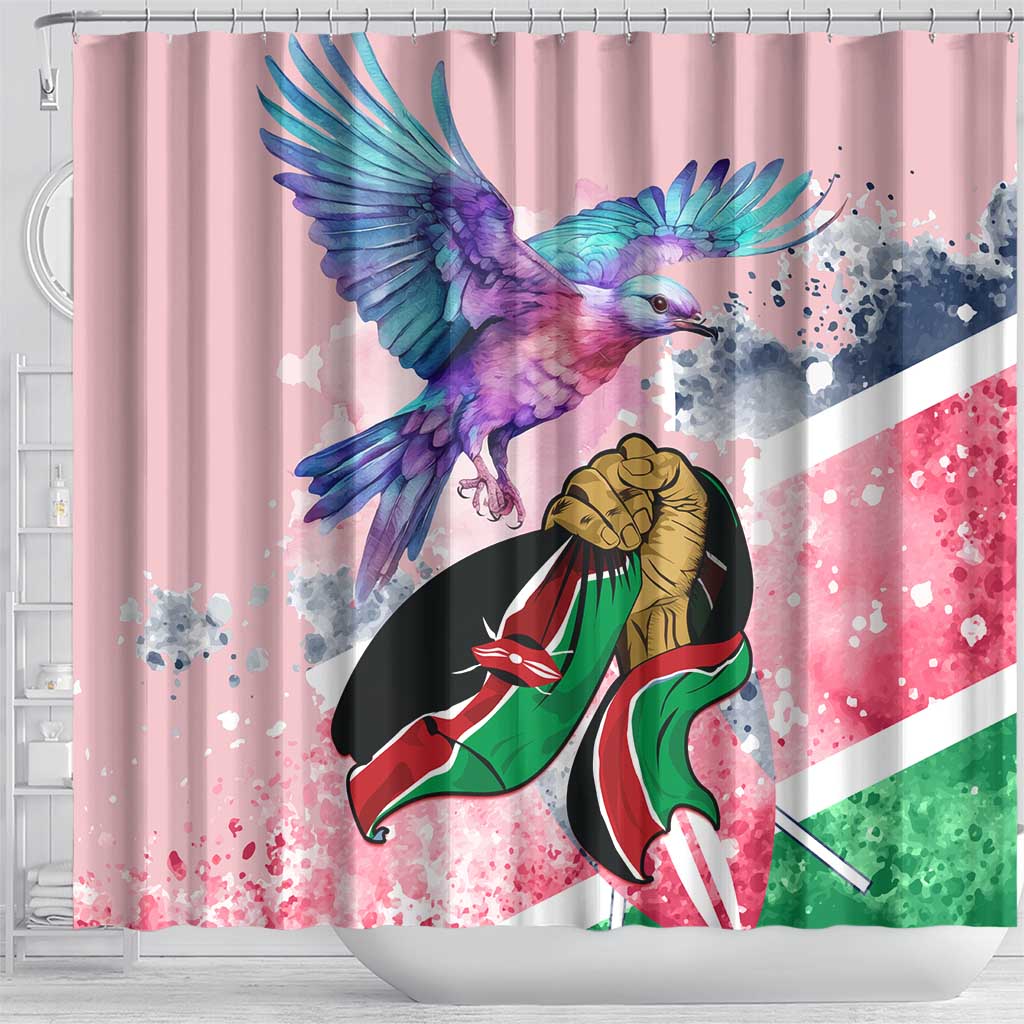 Kenya Independence Day Shower Curtain with Lilac Breasted Roller - Unique Version