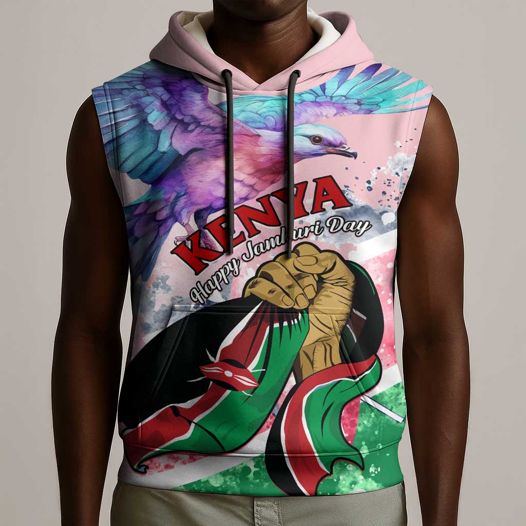 Personalized Kenya Independence Day Sleeveless Hoodie with Lilac Breasted Roller - Unique Version - African Pride