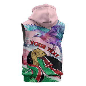 Personalized Kenya Independence Day Sleeveless Zip Hoodie with Lilac Breasted Roller - Unique Version - African Pride