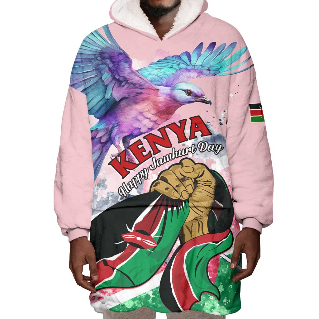 Personalized Kenya Independence Day Wearable Blanket Hoodie with Lilac Breasted Roller - Unique Version