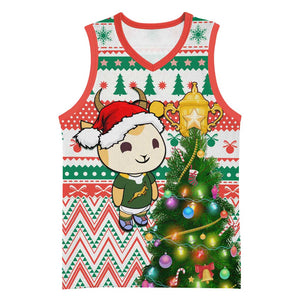 Personalized South Africa Rugby Christmas Basketball Jersey with Cute Springbok and Christmas Tree - African Pride