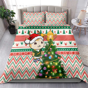 South Africa Rugby Christmas Bedding Set with Cute Springbok and Christmas Tree