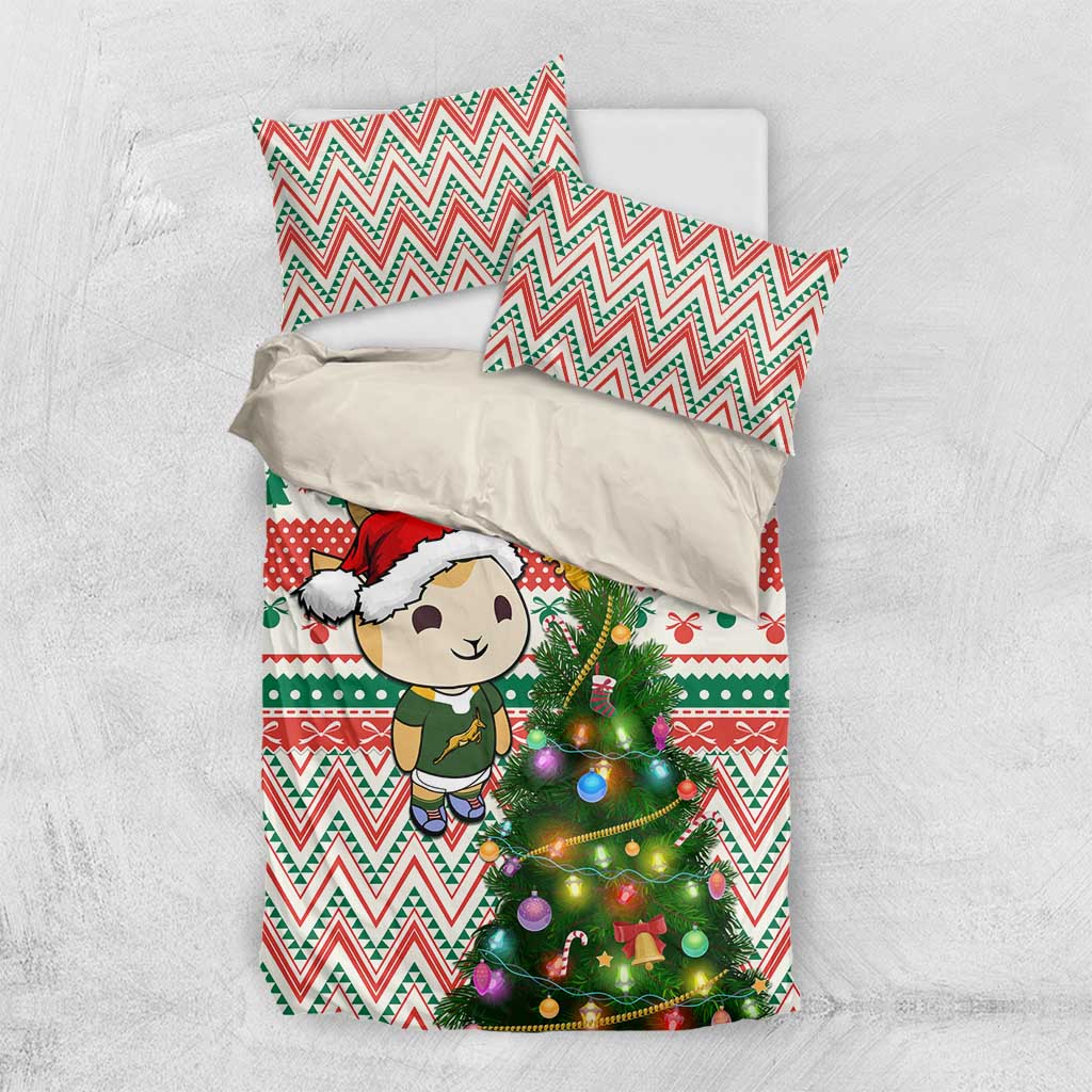 South Africa Rugby Christmas Bedding Set with Cute Springbok and Christmas Tree