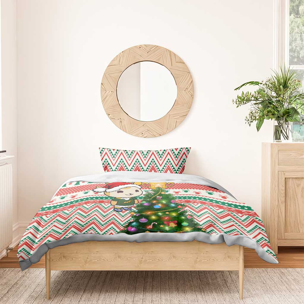 South Africa Rugby Christmas Bedding Set with Cute Springbok and Christmas Tree