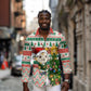 Personalized South Africa Rugby Christmas Long Sleeve Button Shirt with Cute Springbok and Christmas Tree
