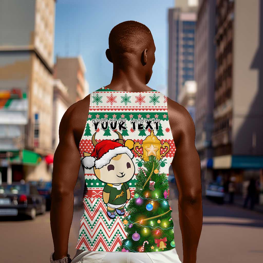Personalized South Africa Rugby Christmas Men Tank Top with Cute Springbok and Christmas Tree