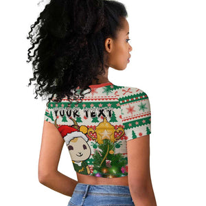 Personalized South Africa Rugby Christmas Raglan Cropped T shirt with Cute Springbok and Christmas Tree