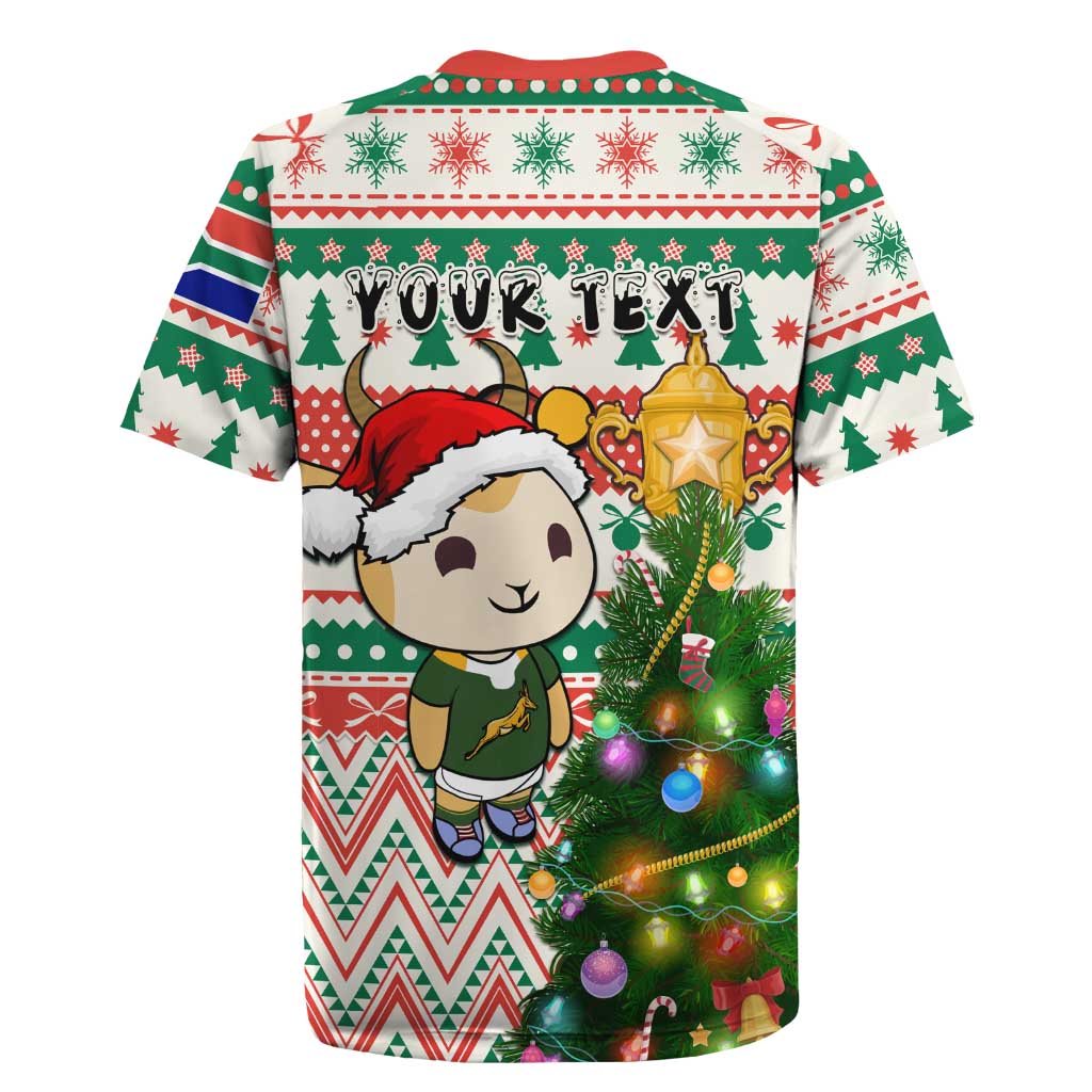 Personalized South Africa Rugby Christmas Rugby Jersey with Cute Springbok and Christmas Tree