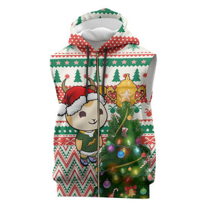 Personalized South Africa Rugby Christmas Sleeveless Zip Hoodie with Cute Springbok and Christmas Tree - African Pride