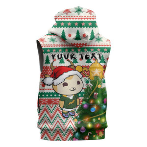 Personalized South Africa Rugby Christmas Sleeveless Zip Hoodie with Cute Springbok and Christmas Tree - African Pride