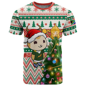 Personalized South Africa Rugby Christmas T shirt with Cute Springbok and Christmas Tree