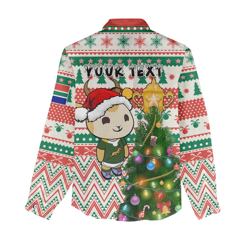 Personalized South Africa Rugby Christmas Women Casual Shirt with Cute Springbok and Christmas Tree LT01