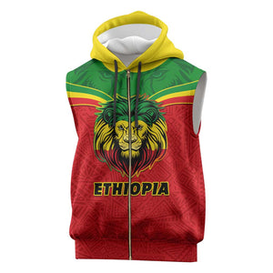 Personalized Ethiopia Sleeveless Zip Hoodie with Lion of Judah Flag Style - Special Version - African Pride