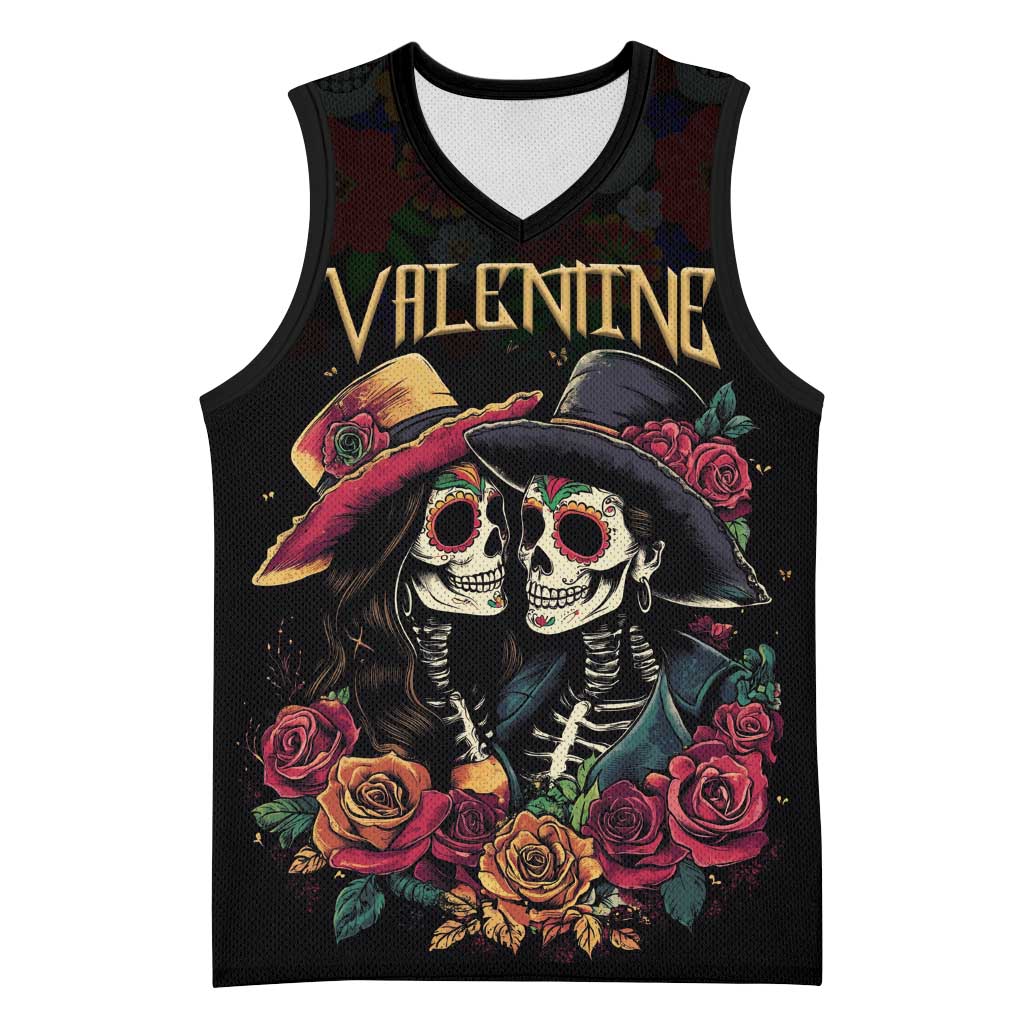 Personalised Sugar Skull Couple Valentine Basketball Jersey Roses Romantic Love - African Pride