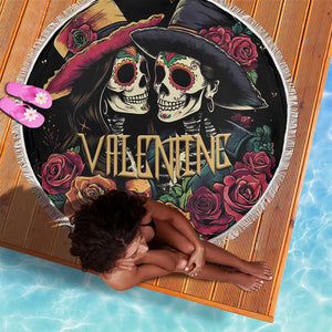 Sugar Skull Couple Valentine Beach Blanket Roses Romantic Love