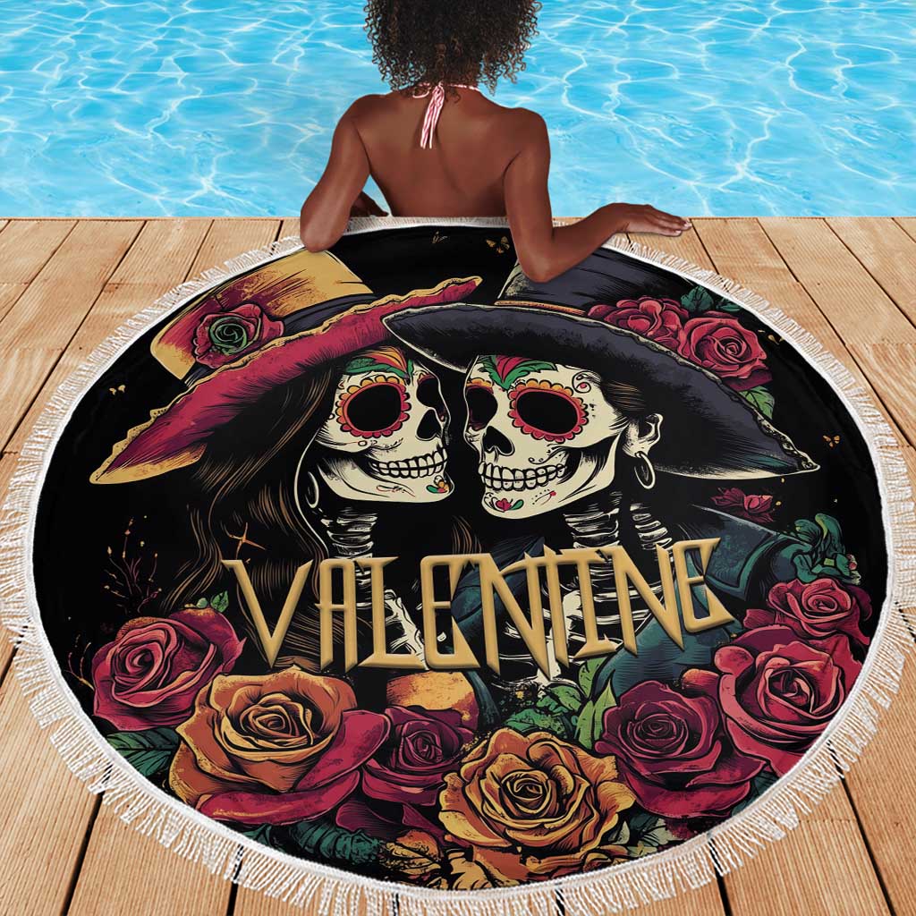 Sugar Skull Couple Valentine Beach Blanket Roses Romantic Love