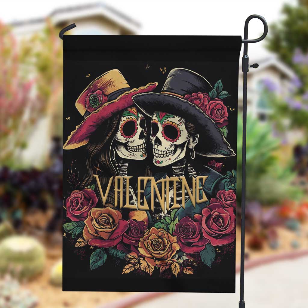 Sugar Skull Couple Valentine Garden Flag Roses Romantic Love