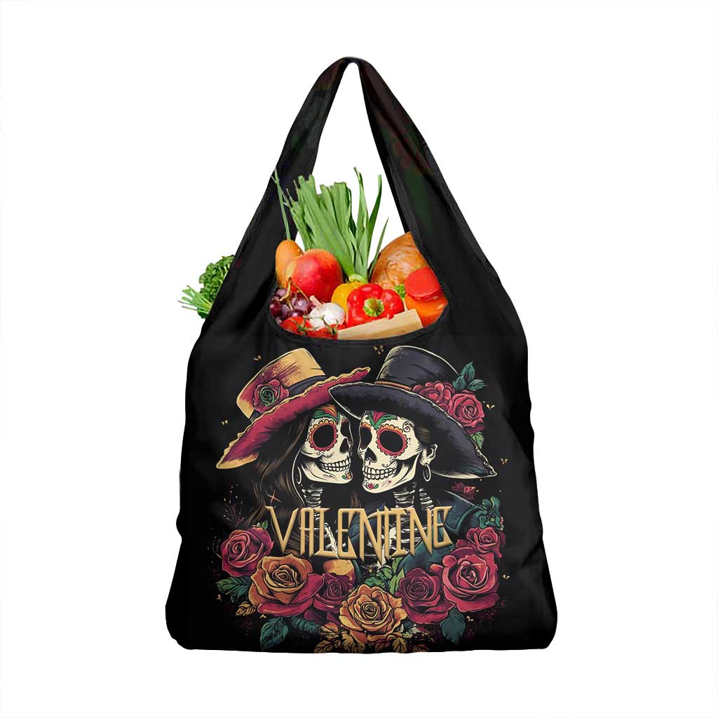 Sugar Skull Couple Valentine Grocery Bag Roses Romantic Love